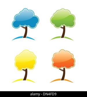 Four seasonal icons with tree Stock Vector