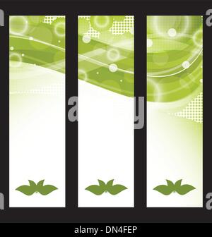 Set wavy nature banners with green leaves Stock Vector
