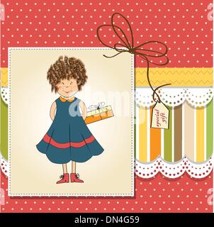 curly young girl she hide a gift Stock Vector