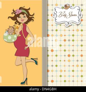 baby announcement card with pregnant woman Stock Vector