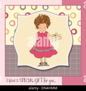 curly young girl she hide a gift Stock Vector