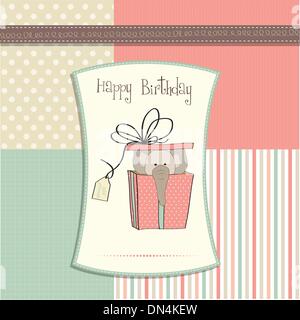 birthday card with elephant in gift box Stock Vector