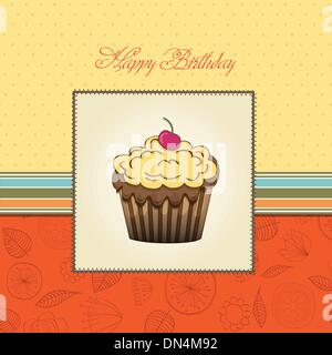 cute happy birthday card with cupcake Stock Vector