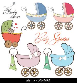 cartoon prams collection on white background Stock Vector