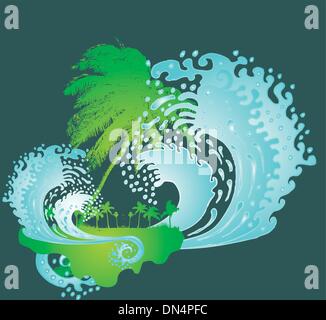 pacific palm beach big waves vector art Stock Vector