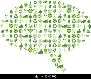 Speech bubble filled with bio eco environmental related icons an Stock Vector