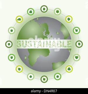 Sustainable world surrounded and made of bio eco icons Stock Vector