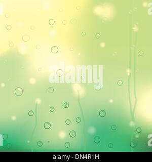 Drops of rain on yellow glass Stock Vector
