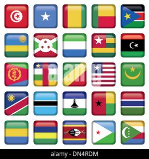 Africa Flags Square Buttons Stock Vector
