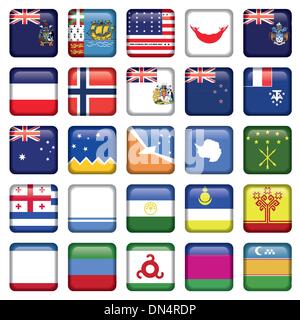 Antarctic and Russian Flags Square Buttons Stock Vector