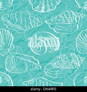 Seamless background, outline seashells Stock Vector