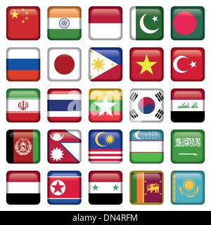 Asia Flags Square Icons Stock Vector