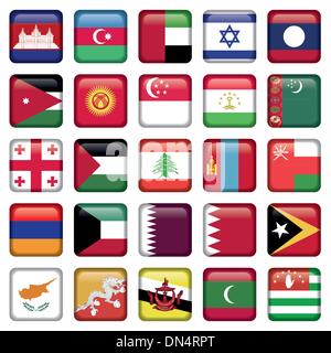 Asia Flags Square Buttons Stock Vector