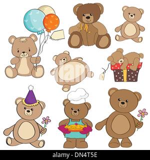 set of different teddy bears items for design in vector format Stock Vector