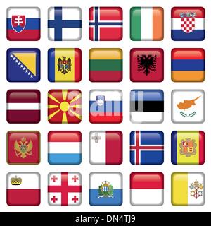 Europe Buttons Square Flags Stock Vector