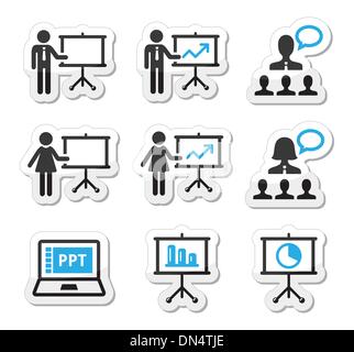 Business presentation, lecture, speech vector icons Stock Vector