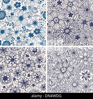 Set of four colorful floral patterns. Stock Vector