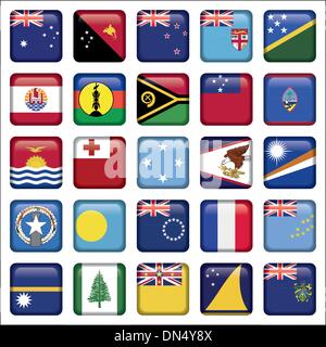 Set of Australian, Oceania Squared Flag Icons Stock Vector