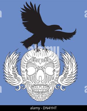 hand drawing skull and eagle vector art Stock Vector
