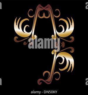 metalic gold wings and shield vector art Stock Vector