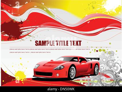 Red and Yellow grunge background with car image. Vector Stock Vector