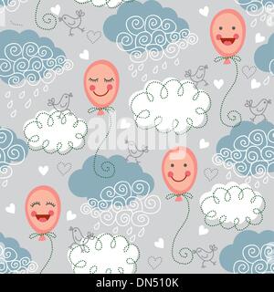 Seamless pattern with balloons and clouds Stock Vector