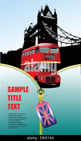 London images with open zipper and double Decker bus.  Vector il Stock Vector