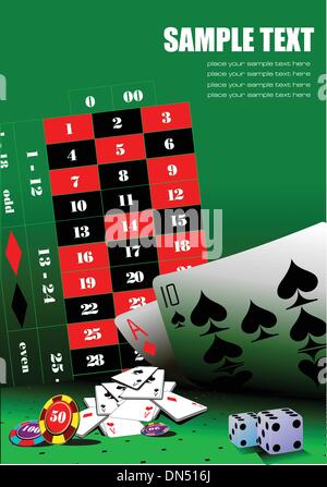 Casino elements on green table. Vector illustration Stock Vector