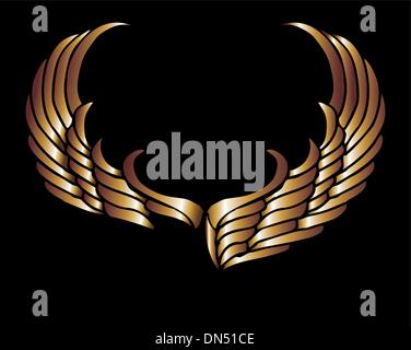 metalic gold wings and shield vector art Stock Vector
