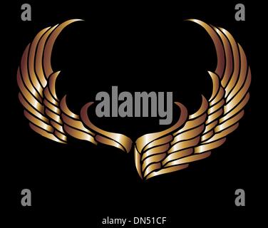 metalic gold wings and shield vector art Stock Vector