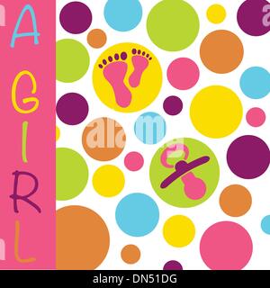 Baby newborn birth announcement card girl with baby feet, dummy Stock Vector