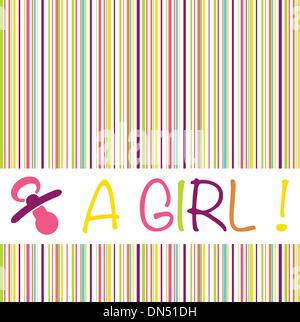 Baby newborn birth announcement card boy with a dummy on a strip Stock Vector