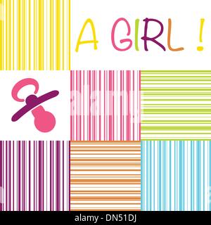 Baby newborn birth announcement card boy with a dummy on a strip Stock Vector