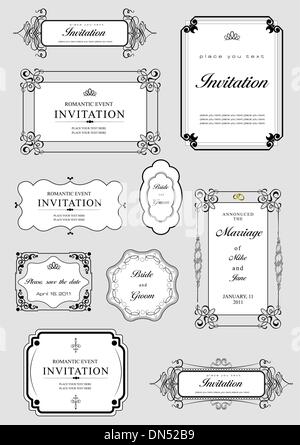 Set of ornate vector frames and ornaments with sample text. Perf Stock Vector