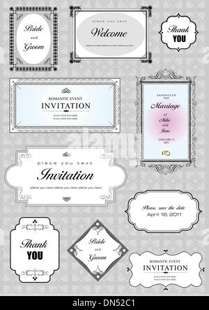Set of ornate vector frames and ornaments with sample text. Perf Stock Vector