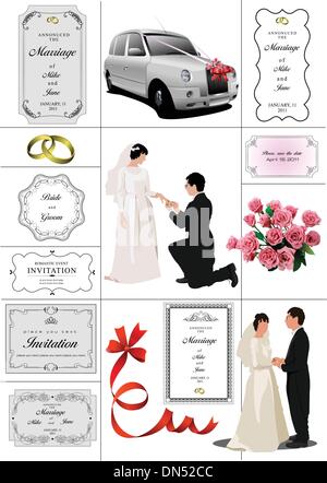 Big set of elements for wedding design. Vector illustration Stock Vector
