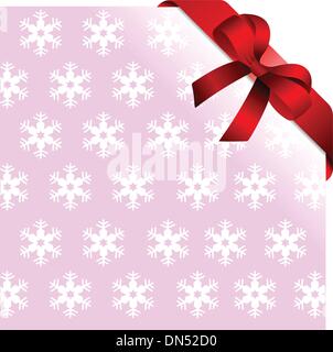 Snowflakes pink background with red ribbon and bow. Place for co Stock Vector