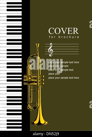 Cover for brochure with Piano and trumpet images. Vector illustr Stock Vector