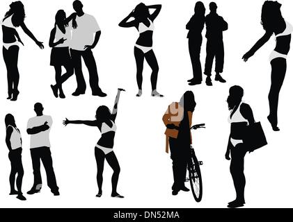 Women and men silhouettes Stock Vector