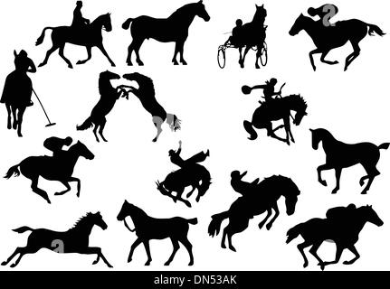 Fourteen horse silhouettes. Vector illustration Stock Vector