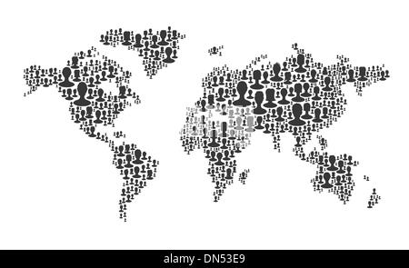 World map. Composed from many people silhouettes, vector Stock Vector