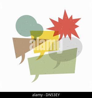 Colorful textured retro speech bubbles on diagonal lines texture Stock Vector