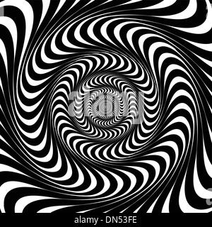 Black and white swirl lines. Optical illusion background, vector