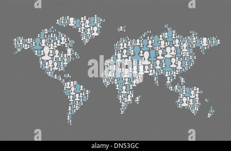 World map. Social media concept. Composed from many people silho Stock Vector