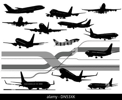Airplane Black And White Silhouettes Vector Illustration Stock Vector Image Art Alamy