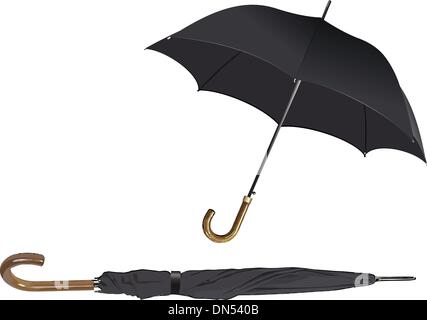 Opened and closed black umbrella. Vector illustration Stock Vector