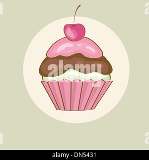Birthday card with cherry cupcake. Stock Vector