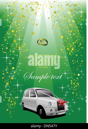 Wedding white car on green background. Vector illustration Stock Vector