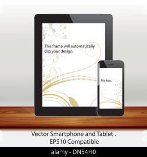 Vector tablet computer and mobile phone in white Stock Vector