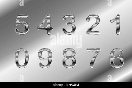 Silver chrome and aluminium vector numbers Stock Vector